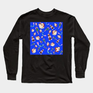 Vintage Christmas Pattern Blue Long Sleeve T-Shirt